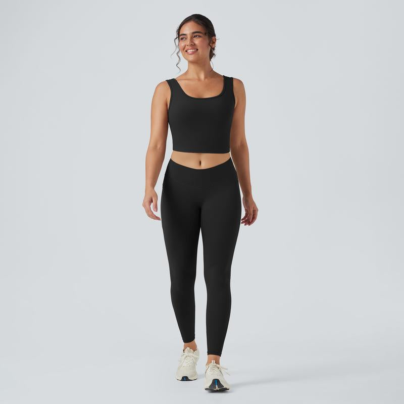 Halara 2-Piece Ultrasculpt U Neck Crossover Cropped Yoga Tank Top & Ultrasculpt Socinched High Waisted Tummy Control Side Pocket Shaping Training Leggings Set