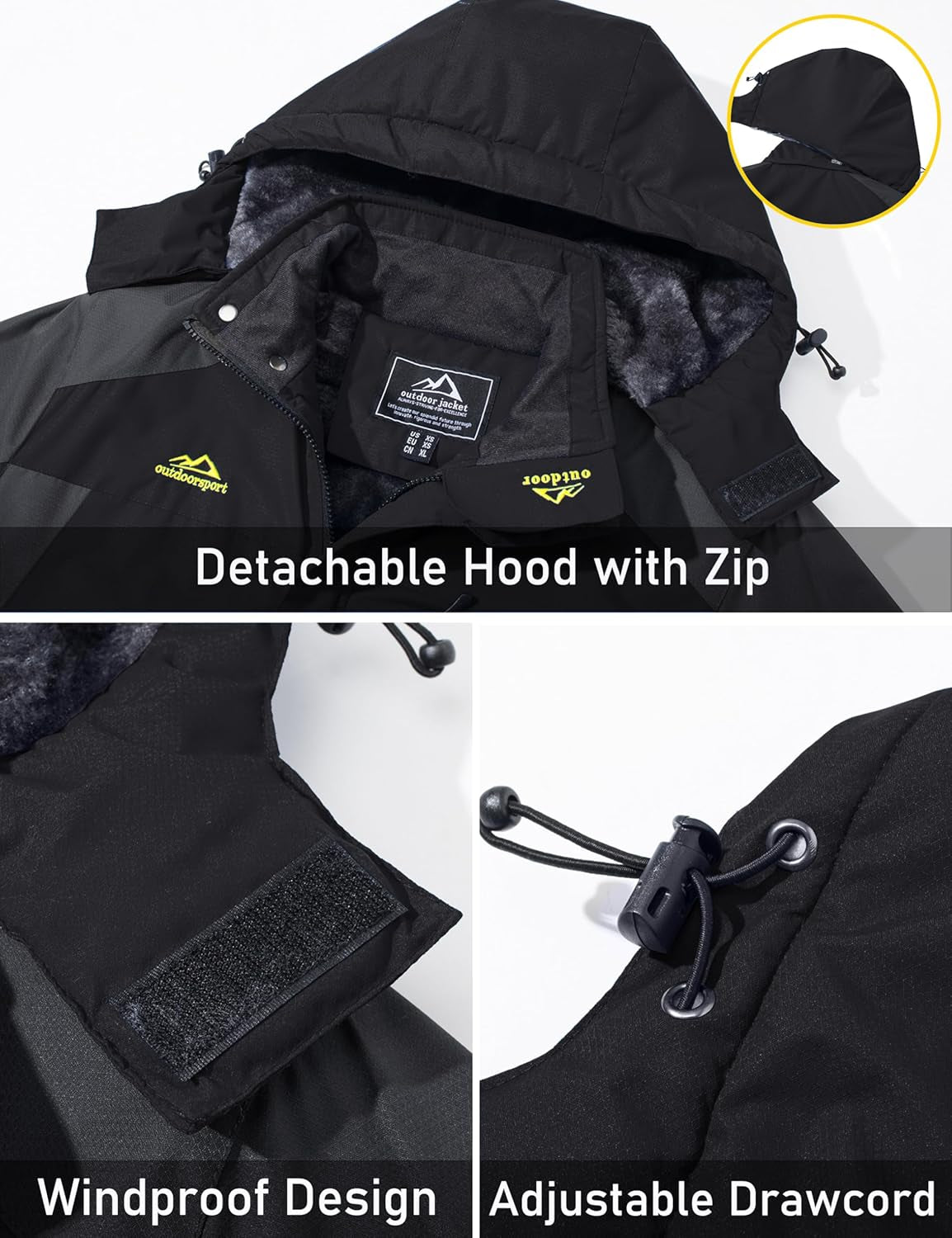 Men'S Winter Jacket Ski Snow Waterproof Fleece Coats Snowboard Warm Parka Raincoats with Hood 5 Pockets