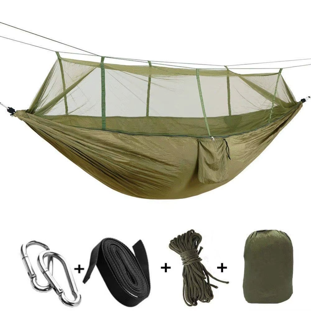 Portable Camping Hammock with Mosquito Net or Waterproof Rain Fly Tent Tarp Double Outdoor Lightweight Nylon Hammock