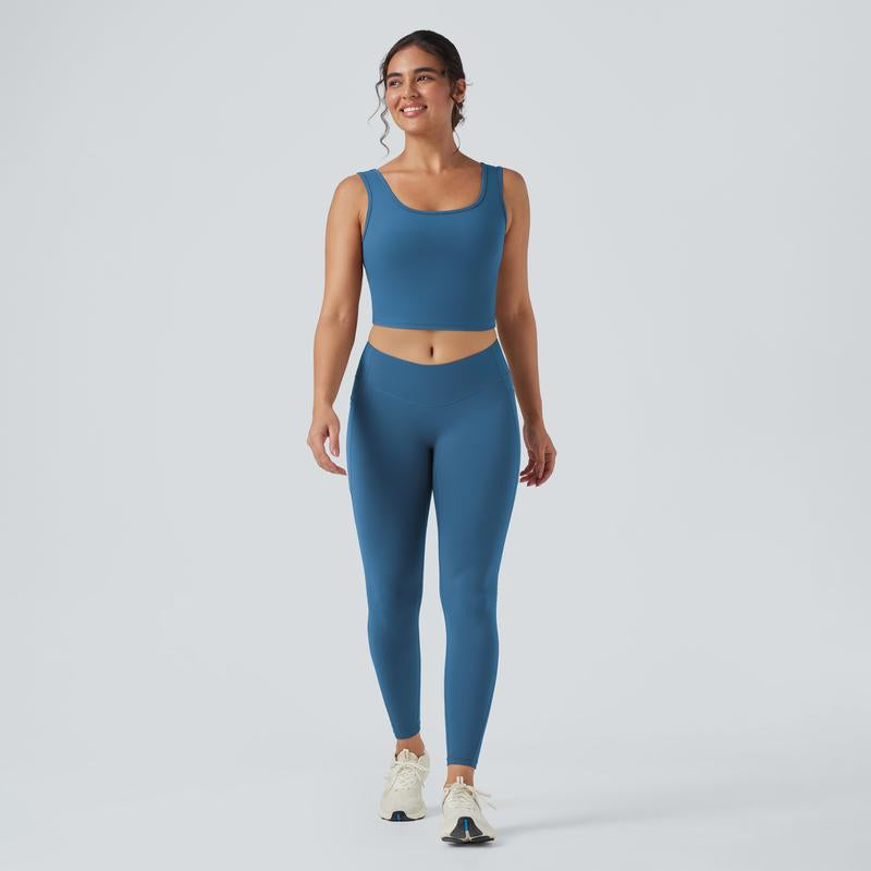 Halara 2-Piece Ultrasculpt U Neck Crossover Cropped Yoga Tank Top & Ultrasculpt Socinched High Waisted Tummy Control Side Pocket Shaping Training Leggings Set