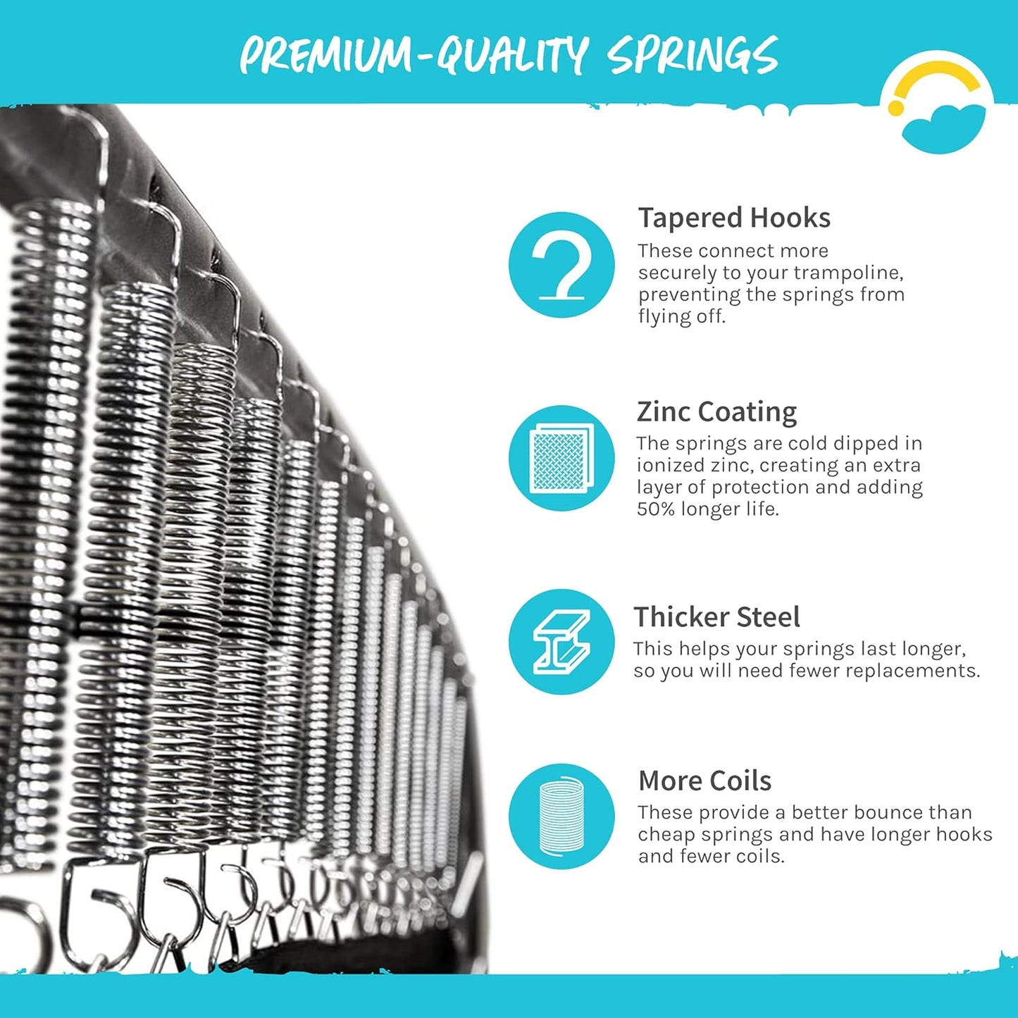 Universal Replacement Trampoline Springs with Spring Tool | Heavy-Duty Galvanized Steel | Set of 12-48 | Sizes 3.5" to 8.5" | for Skywalker, Jumpking, Upperbounce, Sportspower and Others