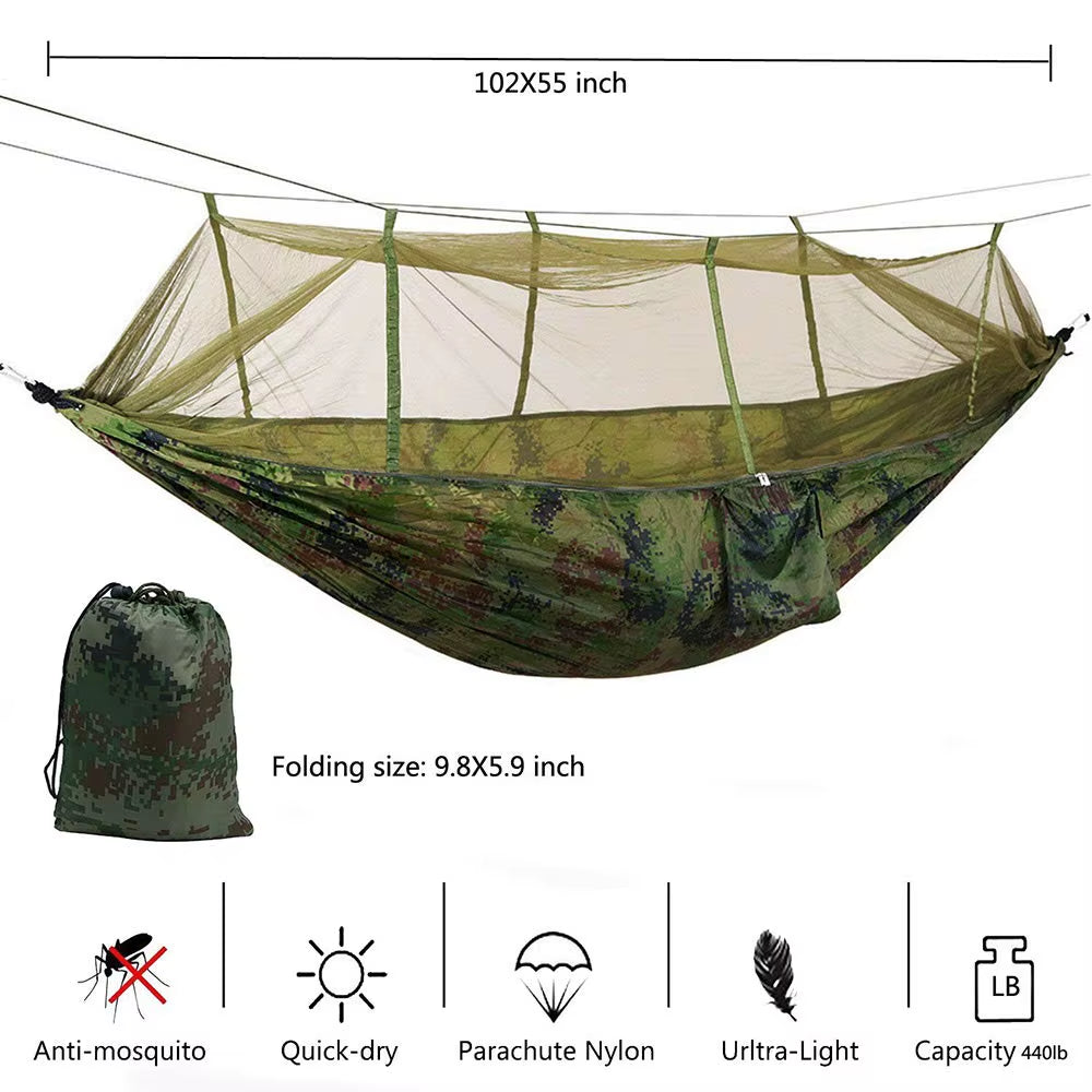 Portable Camping Hammock with Mosquito Net or Waterproof Rain Fly Tent Tarp Double Outdoor Lightweight Nylon Hammock