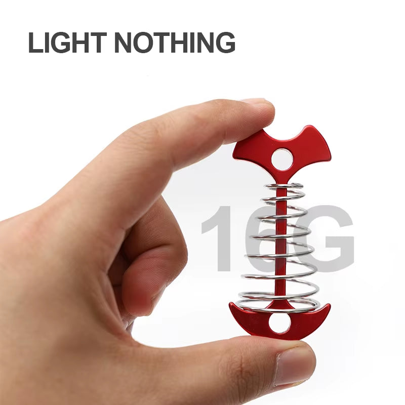 5/10PCS Spring Fishbone Deck Pegs Tent Stakes Awning Anchor Wind Rope Buckle with Carabiner Deck Fixed Nails Camping Tent Hooks