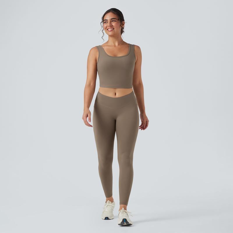 Halara 2-Piece Ultrasculpt U Neck Crossover Cropped Yoga Tank Top & Ultrasculpt Socinched High Waisted Tummy Control Side Pocket Shaping Training Leggings Set