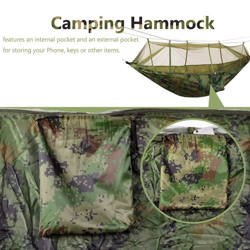 Portable Camping Hammock with Mosquito Net or Waterproof Rain Fly Tent Tarp Double Outdoor Lightweight Nylon Hammock