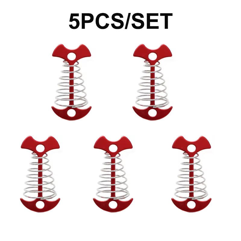 5/10PCS Spring Fishbone Deck Pegs Tent Stakes Awning Anchor Wind Rope Buckle with Carabiner Deck Fixed Nails Camping Tent Hooks