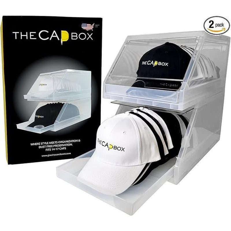 The Capbox 2.0 (2 Pack Clear) Hat Organizer for Baseball Caps, Stackable Hat Rack Cap Storage Container