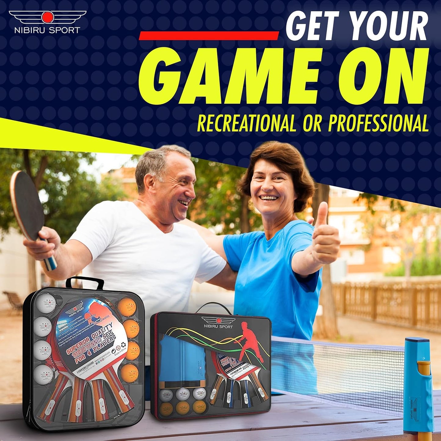 Professional Ping Pong Paddle Sets - 2 Player or 4 Player Table Tennis Paddles, Retractable Net, Pingpong Balls and Carry Bag Storage Case - Table Tennis Equipment & Ping Pong Accessories