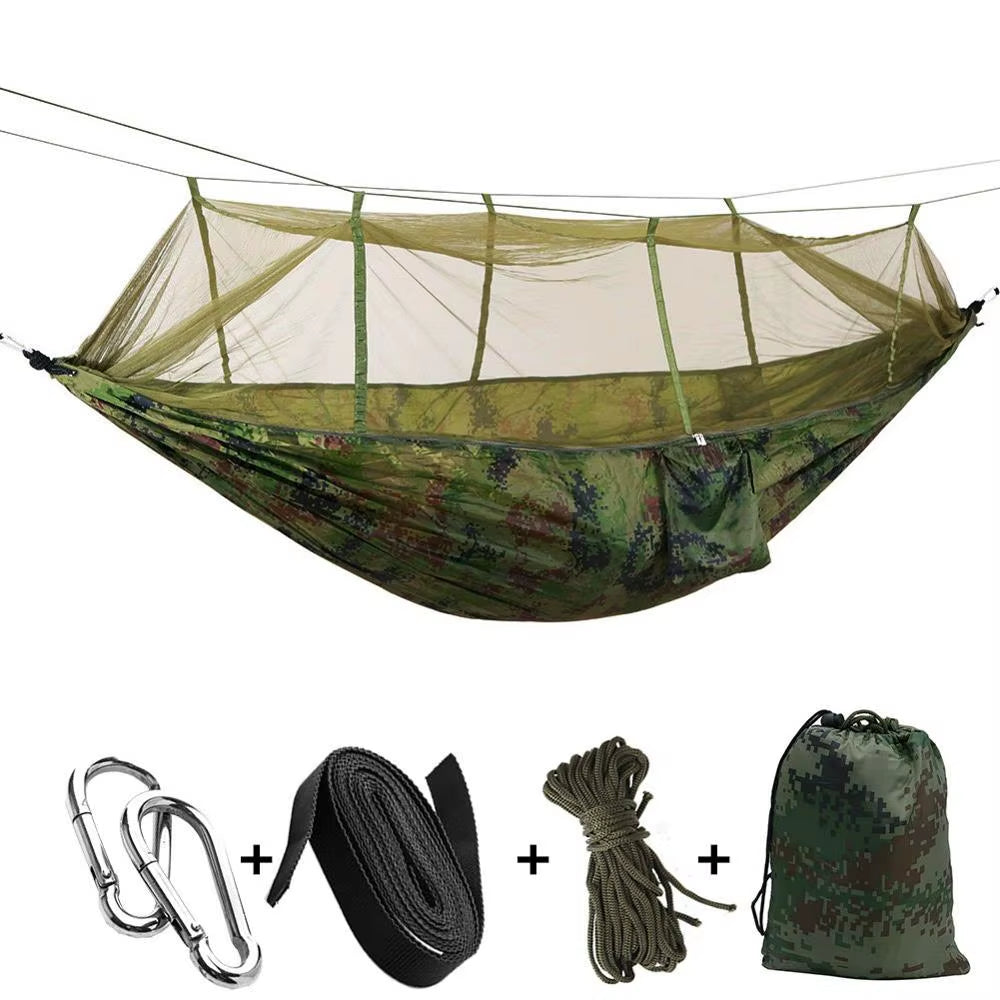 Portable Camping Hammock with Mosquito Net or Waterproof Rain Fly Tent Tarp Double Outdoor Lightweight Nylon Hammock