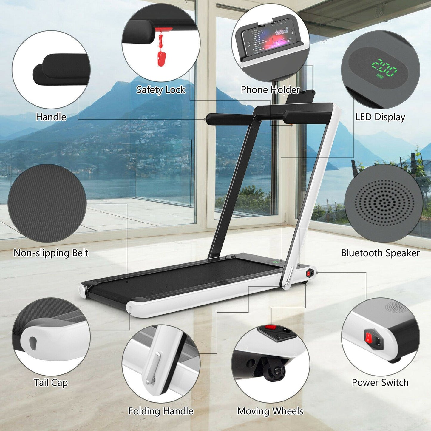 1-12Kph Folding Electric Treadmill with Bluetooth Capability