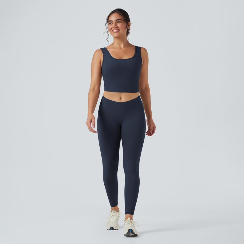 Halara 2-Piece Ultrasculpt U Neck Crossover Cropped Yoga Tank Top & Ultrasculpt Socinched High Waisted Tummy Control Side Pocket Shaping Training Leggings Set