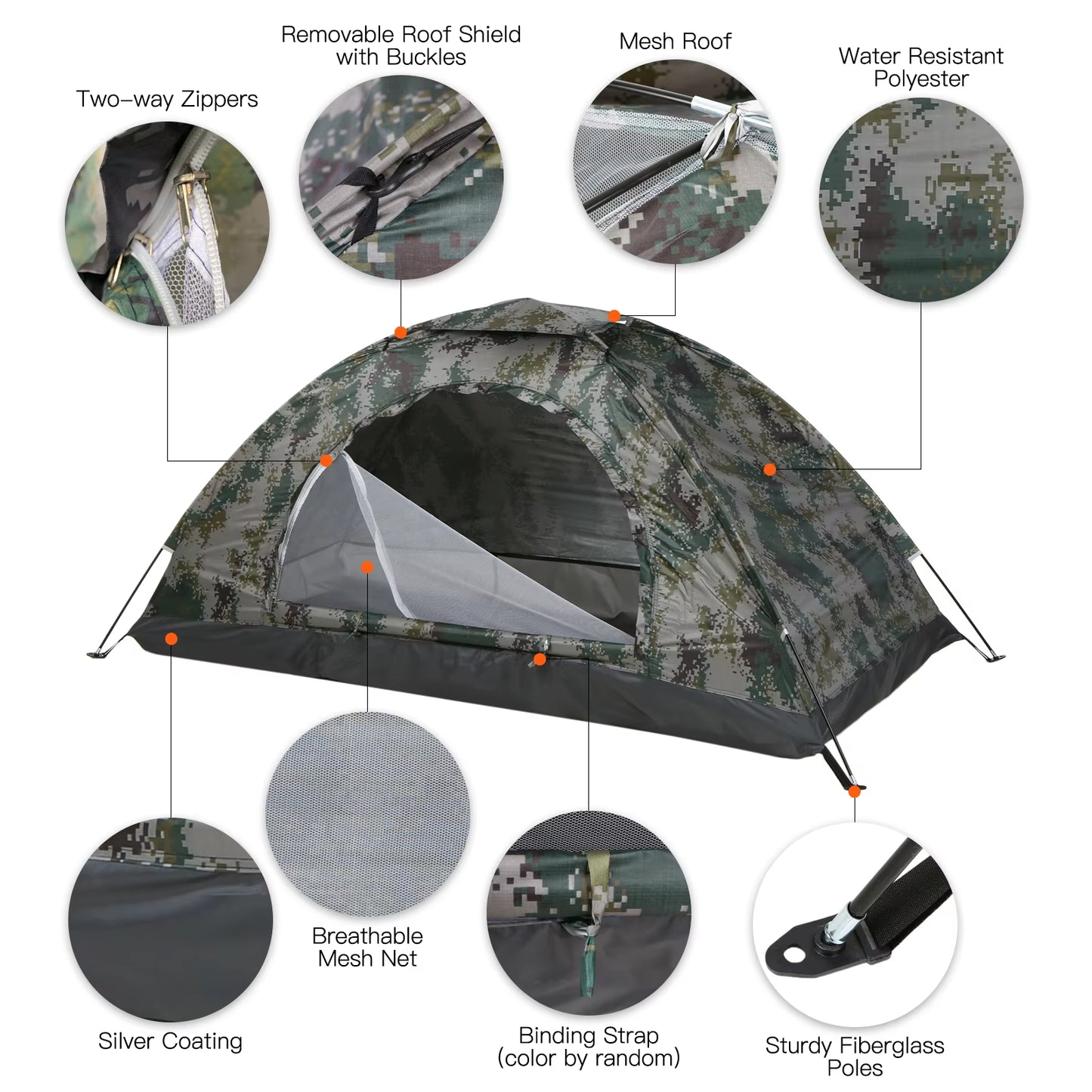 1/2 Person Ultralight Camping Tent Single Layer Portable Hiking Tent Anti-Uv Coating UPF 30+ for Outdoor Beach Fishing
