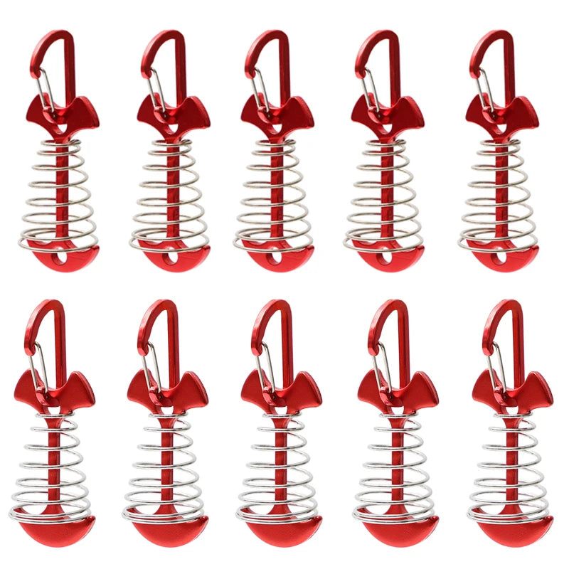 5/10PCS Spring Fishbone Deck Pegs Tent Stakes Awning Anchor Wind Rope Buckle with Carabiner Deck Fixed Nails Camping Tent Hooks