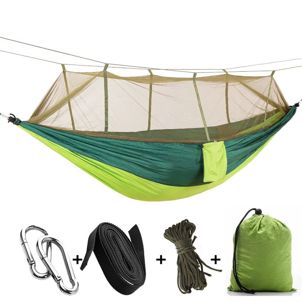 Portable Camping Hammock with Mosquito Net or Waterproof Rain Fly Tent Tarp Double Outdoor Lightweight Nylon Hammock
