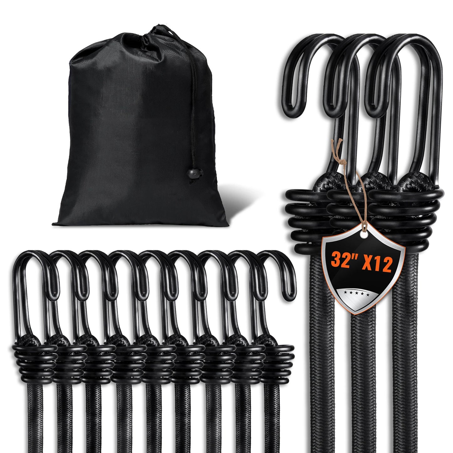 12Pcs Elastic Bungee Shock Cord Strap Stretch with A3 Steel Hooks Car Luggage Tent Kayak Boat Canoe Bikes Rope Tie