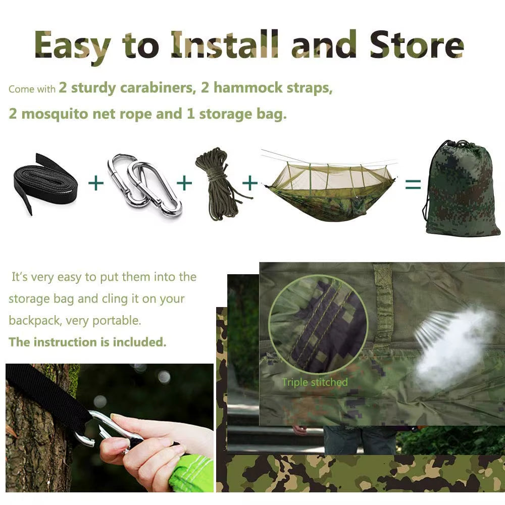 Portable Camping Hammock with Mosquito Net or Waterproof Rain Fly Tent Tarp Double Outdoor Lightweight Nylon Hammock