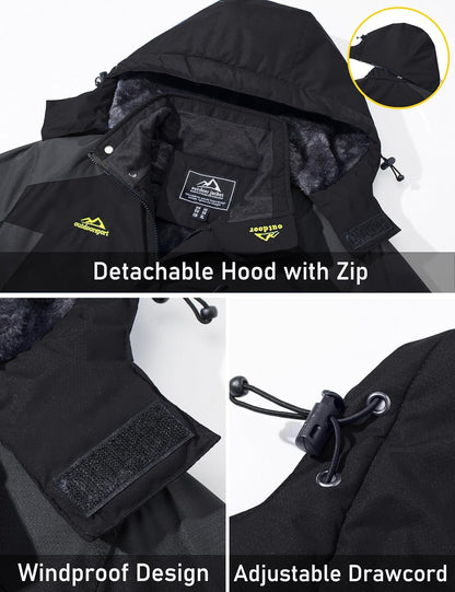 Men'S Winter Jacket Ski Snow Waterproof Fleece Coats Snowboard Warm Parka Raincoats with Hood 5 Pockets