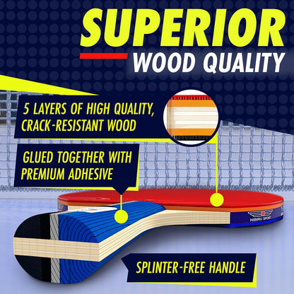 Professional Ping Pong Paddle Sets - 2 Player or 4 Player Table Tennis Paddles, Retractable Net, Pingpong Balls and Carry Bag Storage Case - Table Tennis Equipment & Ping Pong Accessories