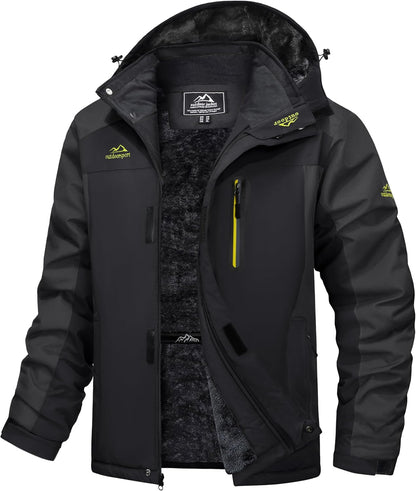 Men'S Winter Jacket Ski Snow Waterproof Fleece Coats Snowboard Warm Parka Raincoats with Hood 5 Pockets