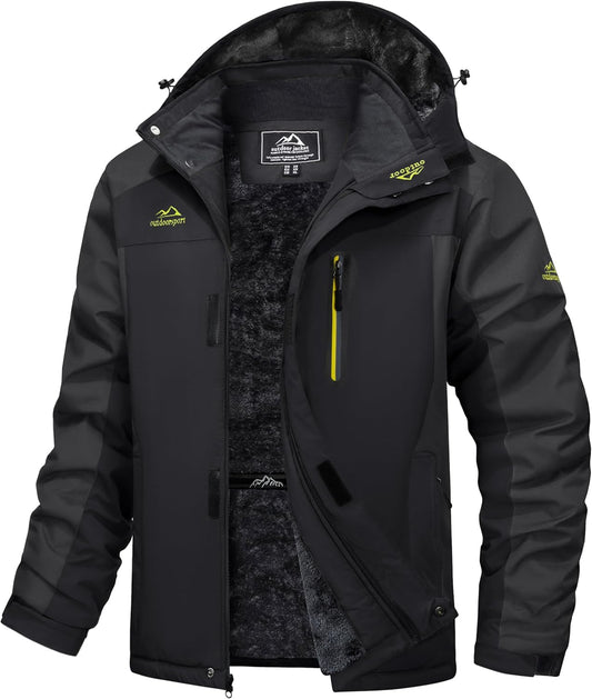 Men'S Winter Jacket Ski Snow Waterproof Fleece Coats Snowboard Warm Parka Raincoats with Hood 5 Pockets