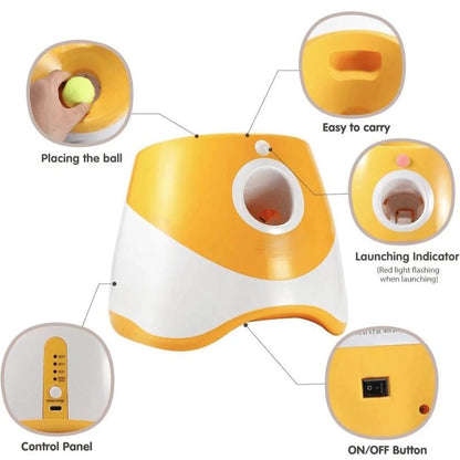 Automatic Dog Ball Launcher with 3 Distance Settings, Includes 3 Mini Tennis Balls (2 Inch), Indoor and Outdoor Interactive Dog Toy, Available in Multiple Colors