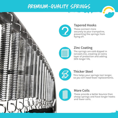 Universal Replacement Trampoline Springs with Spring Tool | Heavy-Duty Galvanized Steel | Set of 12-48 | Sizes 3.5" to 8.5" | for Skywalker, Jumpking, Upperbounce, Sportspower and Others