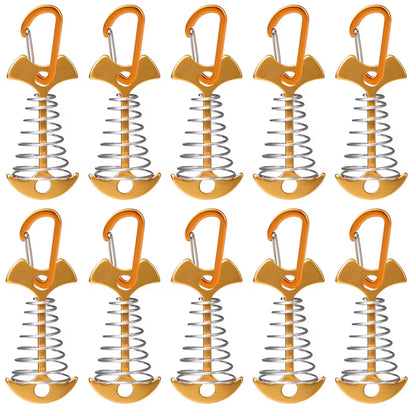 5/10PCS Spring Fishbone Deck Pegs Tent Stakes Awning Anchor Wind Rope Buckle with Carabiner Deck Fixed Nails Camping Tent Hooks