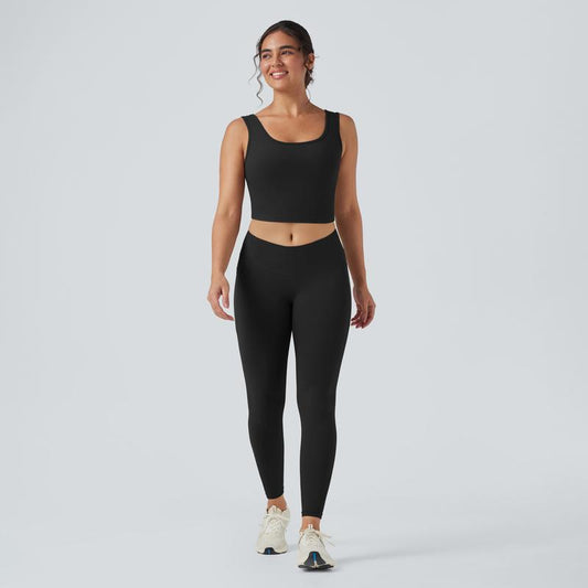 Halara 2-Piece Ultrasculpt U Neck Crossover Cropped Yoga Tank Top & Ultrasculpt Socinched High Waisted Tummy Control Side Pocket Shaping Training Leggings Set