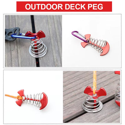 5/10PCS Spring Fishbone Deck Pegs Tent Stakes Awning Anchor Wind Rope Buckle with Carabiner Deck Fixed Nails Camping Tent Hooks