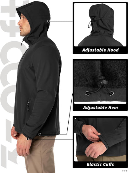 Men'S Hooded Softshell Jacket Waterproof Lightweight Insulated Windbreaker Fleece Lined Rain Shell Jacket