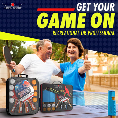 Professional Ping Pong Paddle Sets - 2 Player or 4 Player Table Tennis Paddles, Retractable Net, Pingpong Balls and Carry Bag Storage Case - Table Tennis Equipment & Ping Pong Accessories