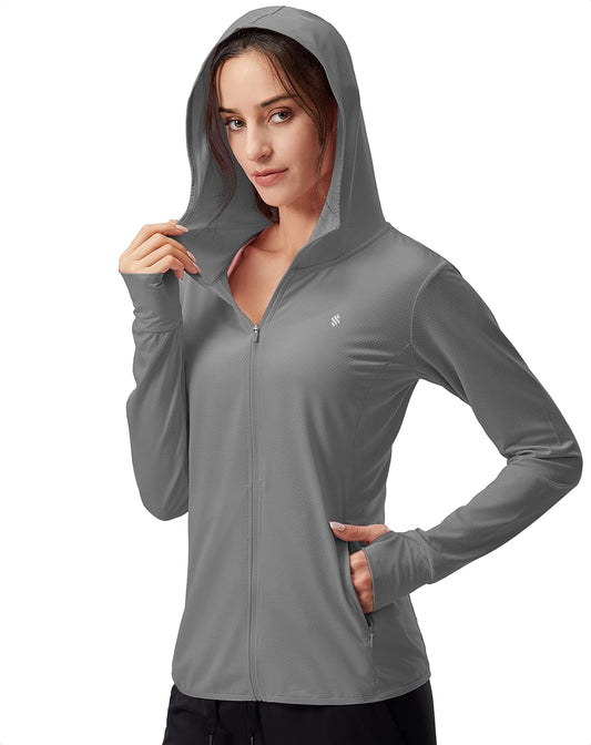 Women'S UPF 50+ Sun Protection Hoodie Jacket Lightweight Long Sleeve Sun Shirt for Women with Pocket Hiking Outdoor