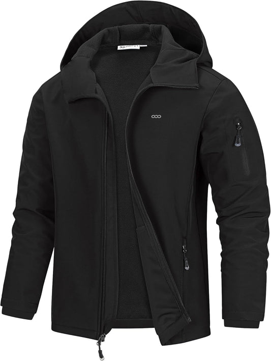 Men'S Hooded Softshell Jacket Waterproof Lightweight Insulated Windbreaker Fleece Lined Rain Shell Jacket