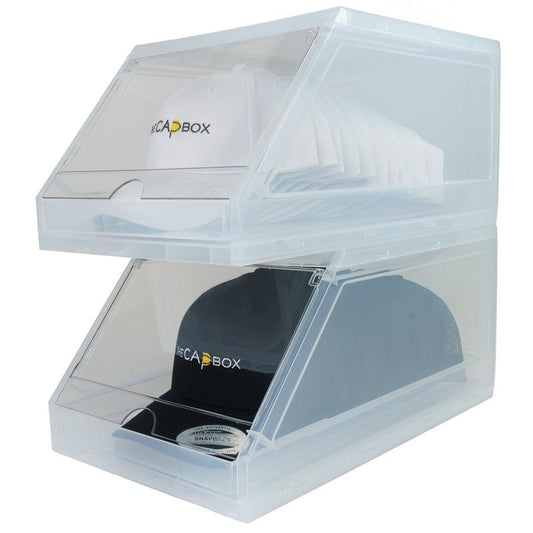The Capbox 2.0 (2 Pack Clear) Hat Organizer for Baseball Caps, Stackable Hat Rack Cap Storage Container