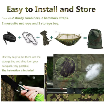 Portable Camping Hammock with Mosquito Net or Waterproof Rain Fly Tent Tarp Double Outdoor Lightweight Nylon Hammock